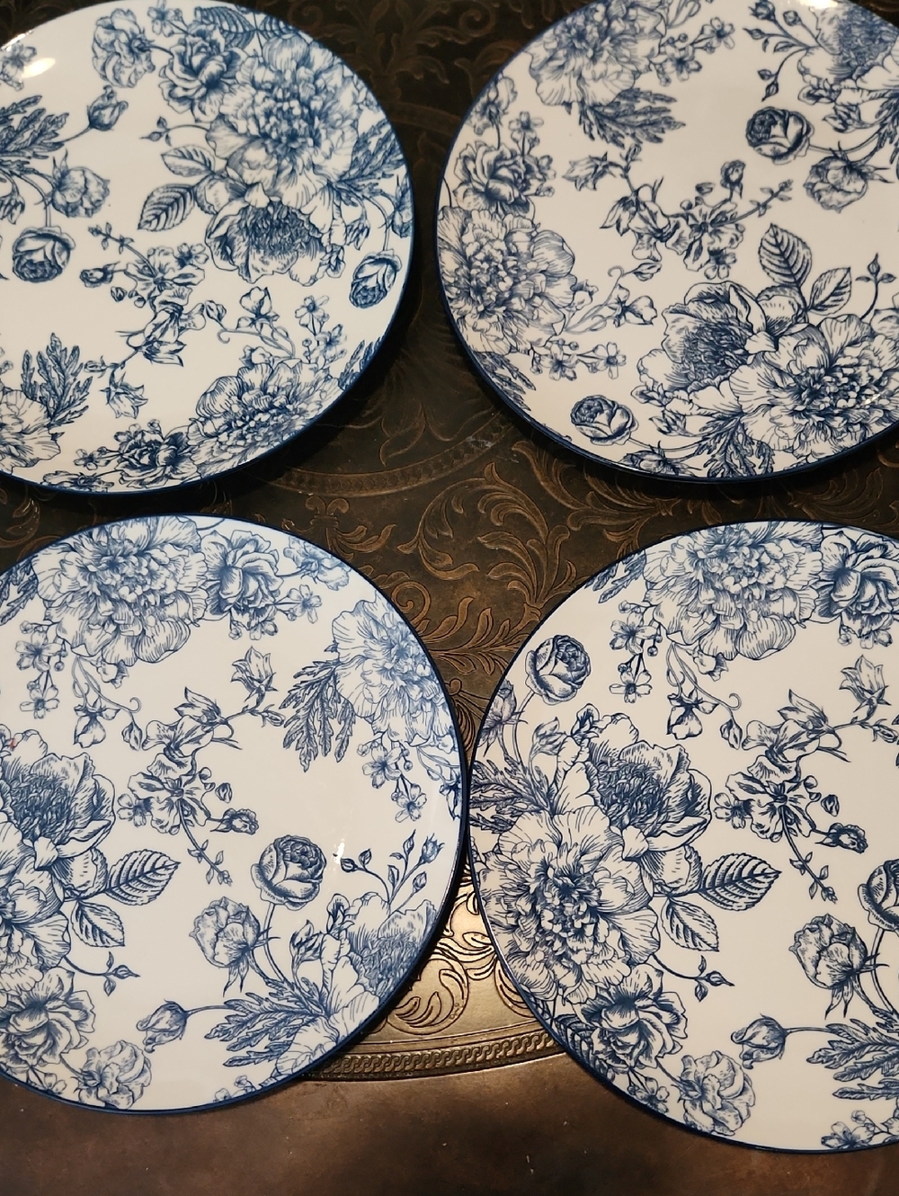 Royal Norfolk Blue Floral Dinner Plates - Classic Floral Pattern (4)